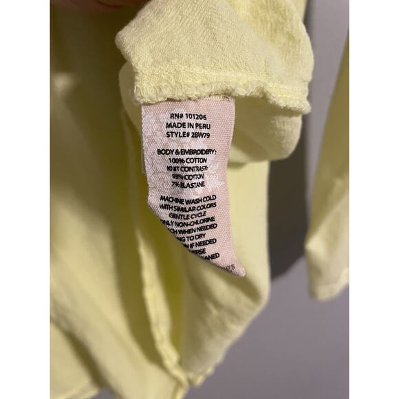 Soft Surroundings Womens Top Large Yellow Embroidered V Neck Long Sleeve Boho - Picture 4 of 7